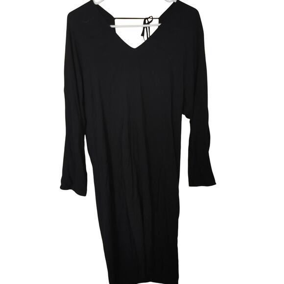 James Perse Size 2 Black Dress V Cut Midi Long Sleeve Classy Comfy Stylish - Picture 1 of 8